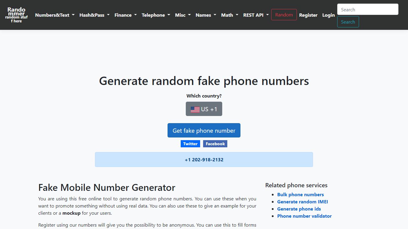 Generate random fake phone numbers - Randommer